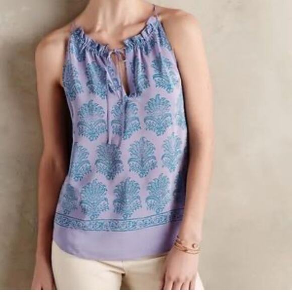 Anthropologie HD in Paris 100% Silk Panorama Batik Print Top - SIZE 8 - Picture 7 of 14